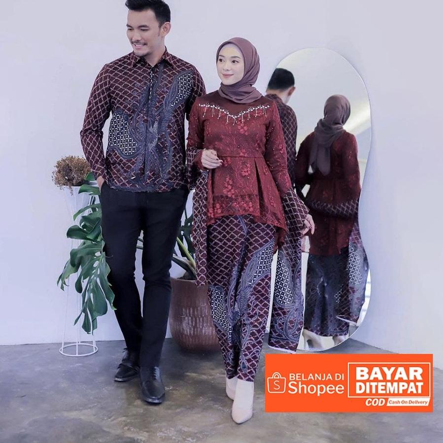 KRA.18Oc22ᴮ ‣ WOU BATIK - Kebaya Batik Couple Khanza Kebaya Brokat Tille Mutiara Mix Payet Premium K