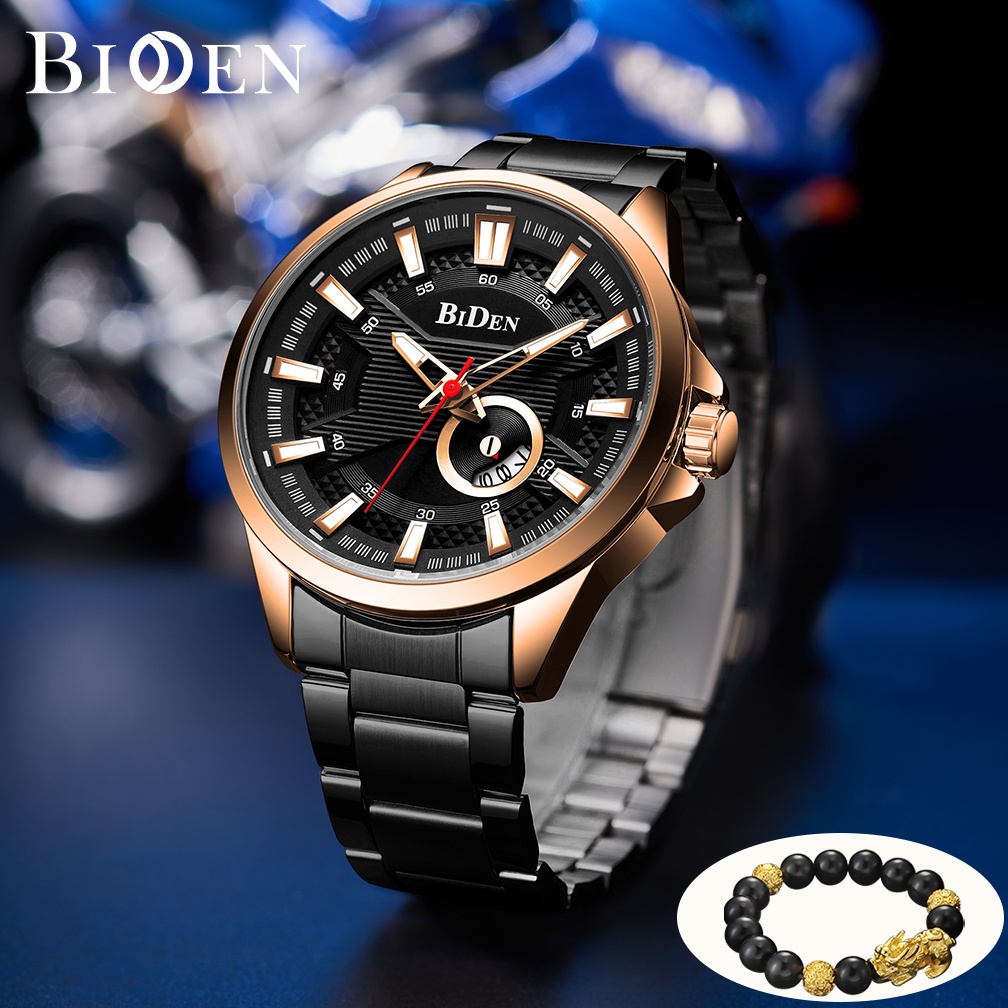 Original BIDEN Jam Tangan Pria Anti Air Jam Original Olahraga Calendar Tali Stainless Steel Kuarsa