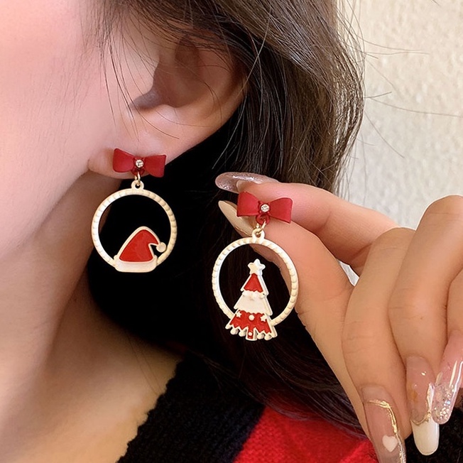 Anting Stud Bahan 925 Silver Gaya Korea Untuk Pesta Natal