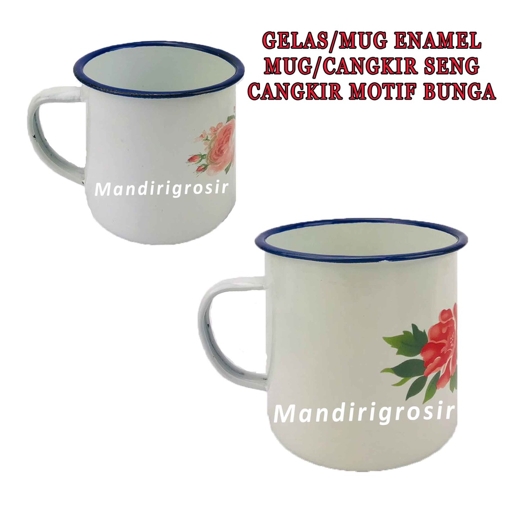 Cangkir Seng Jadul * Mug Enamel + Tutup * Cangkir Motif Bunga * Mug Bermotif