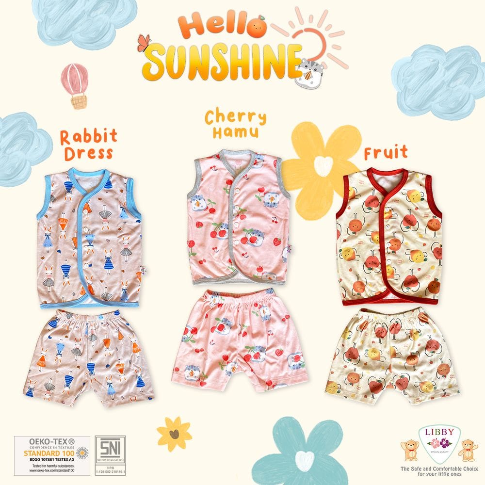 Libby Setelan Kutung  (Kancing depan)  Celana Pendek - Hello Sunshine Series (isi 3 Pcs) LB-SBKCDA