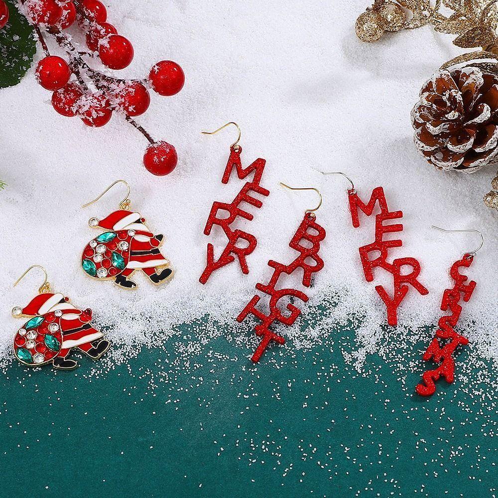 Needway  Anting Natal Trendi Lucu Perhiasan Perempuan Santa Claus Earwear Hadiah Tahun Baru Wanita Menjuntai Anting