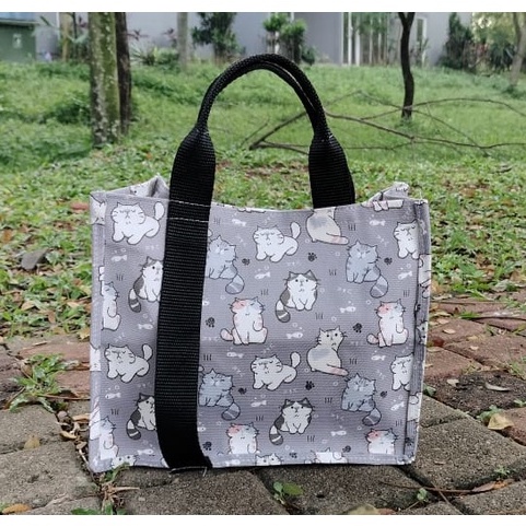 totebag tas handbag jinjing motif kucing cat model tali marhe n terlaris bahan kanvas tebal