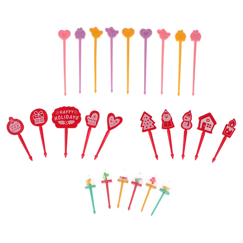 5 / 9 Pcs Garpu Buah / Dessert / Kue / Bento Mini Motif Kartun Natal Untuk Dekorasi Pesta
