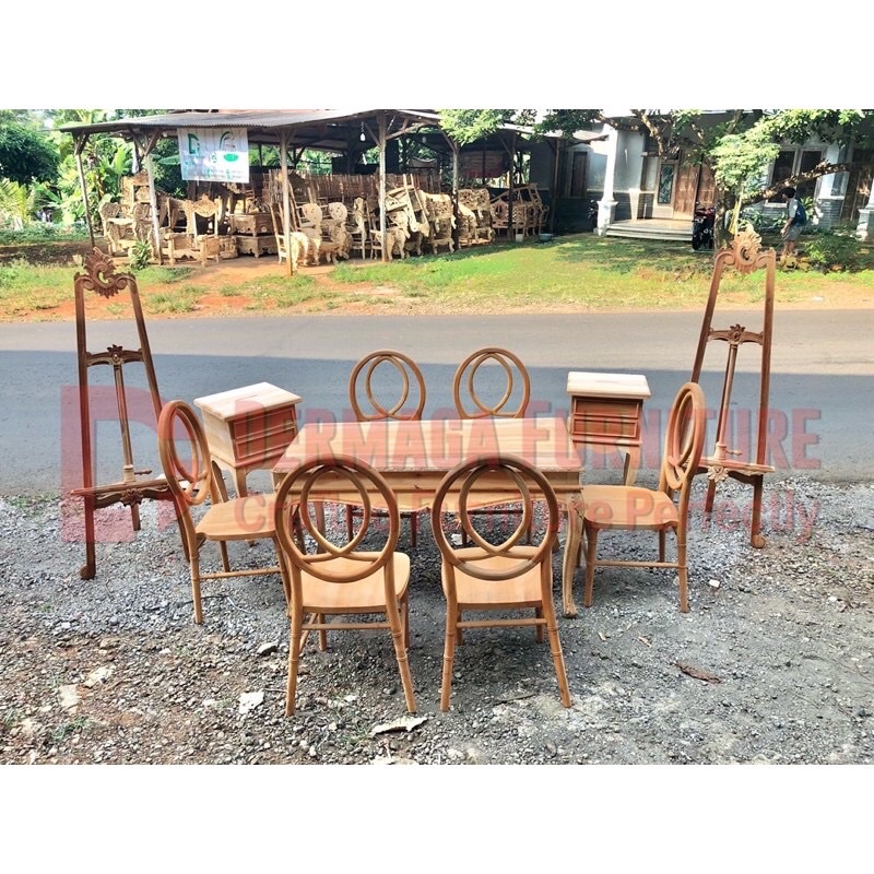 PAKET MEJA AKAD KURSI OLIVIA STAND FOTO DAN ANGPAO LIS KAYU MAHONI SET PELAMINAN