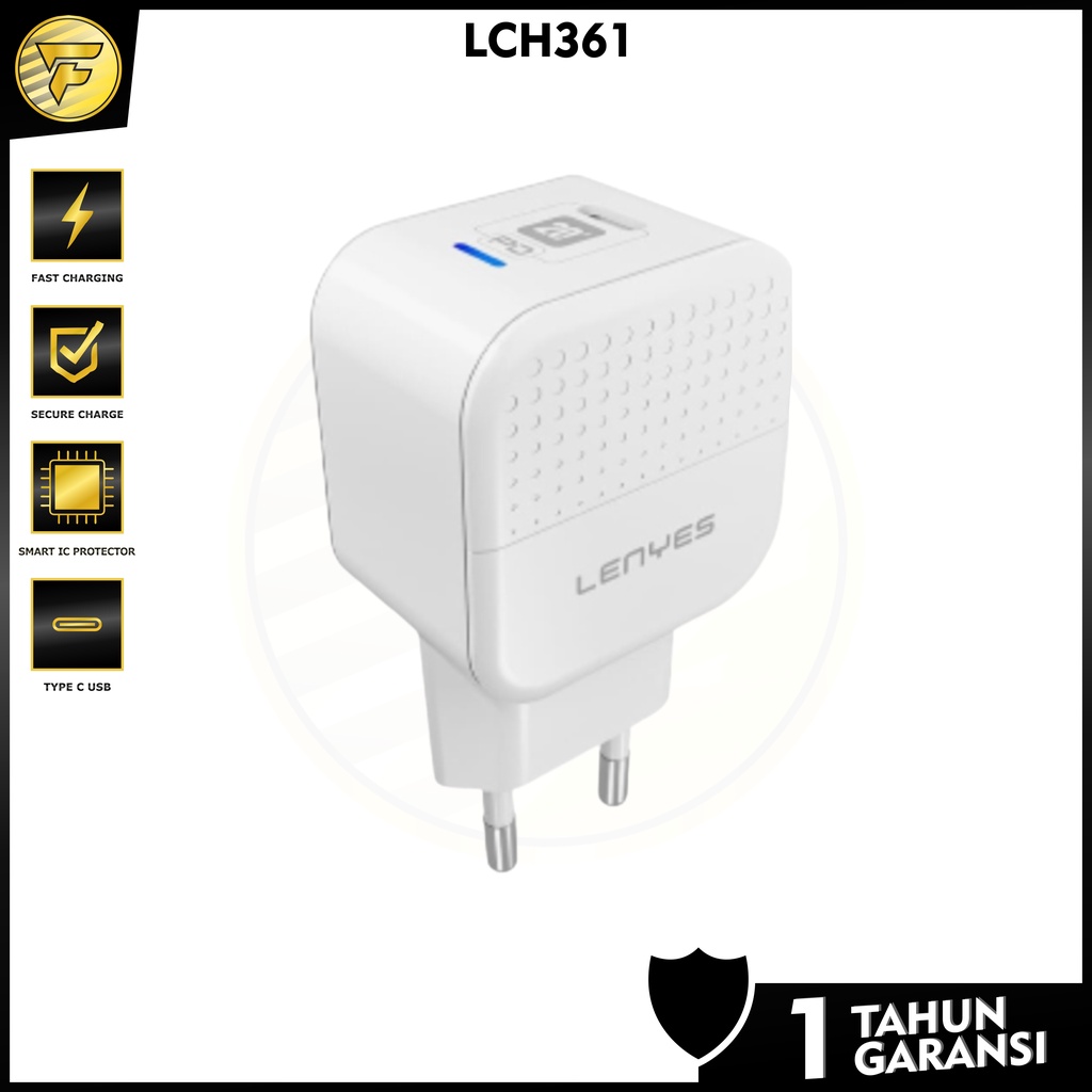 LENYES LCH361 adaptor charger PD 20W FAST CHARGING 3.0A Power Delivery Port Type C Batok Kepala Cas HP original