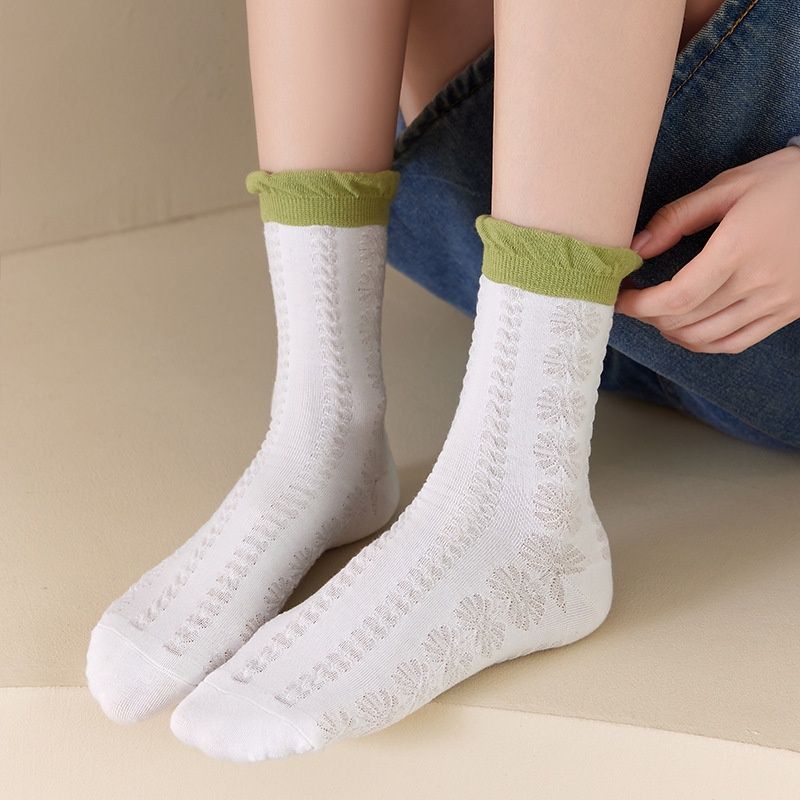 [COD] KAOS KAKI PANJANG KATUN MOTIF BUNGA HIJAU BLOSSOM PREMIUM ELEGAN CANTIK CUTE KAOS KAKI PANJANG WANITA IMPORT ALA KOREA TEBAL HALUS