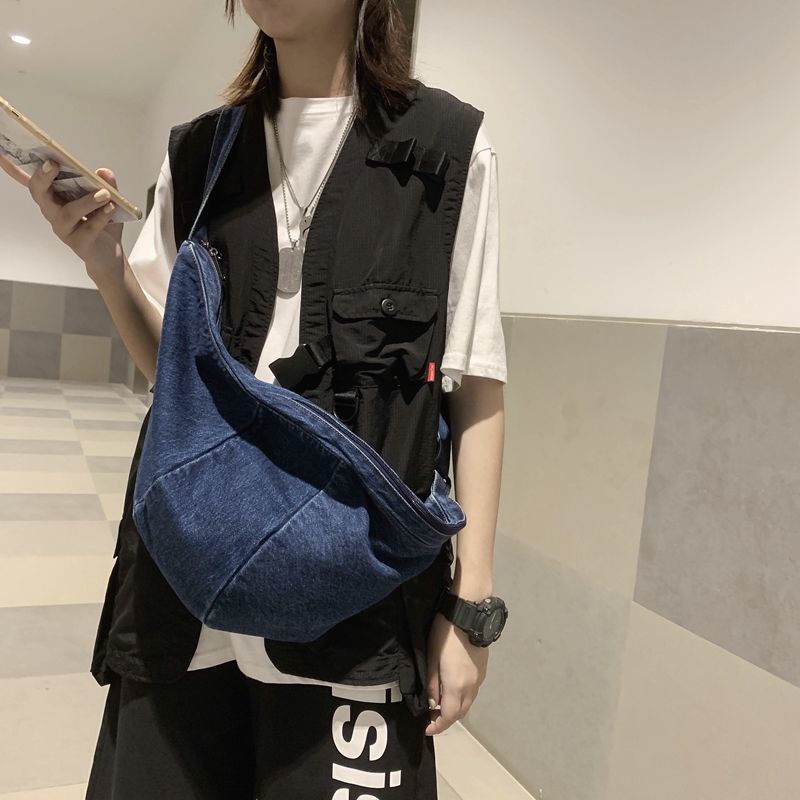 ✚✖✤Tas Kanvas Versi Korea dari Siswa Wanita Tas Bahu All-Match Jepang Denim Tas Dada Kecil Tas Bahu Tas Kain Tas Messenger