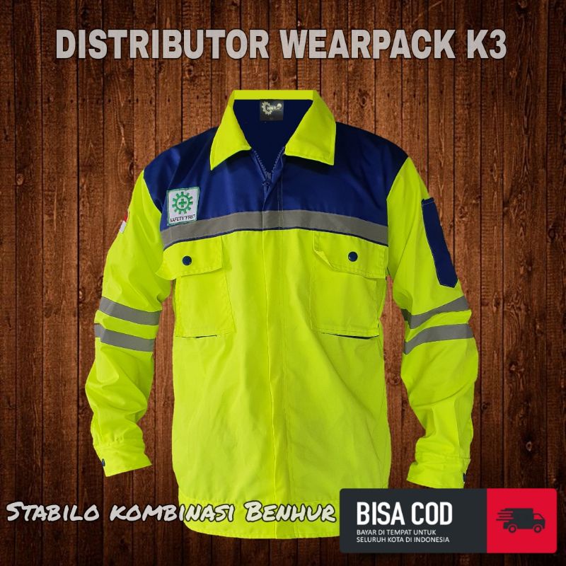 BAJU WEARPACK SAFETY/ LENGAN PANJANG / WARNA STABILO  KOMBINASI BENHUR/  APD PROYEK/ K3/ SAFETY FIRST