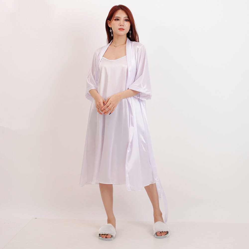 FOLVA Bridal Kimono Set Robe Bridesmaid Wedding Satin 1687WSET putih