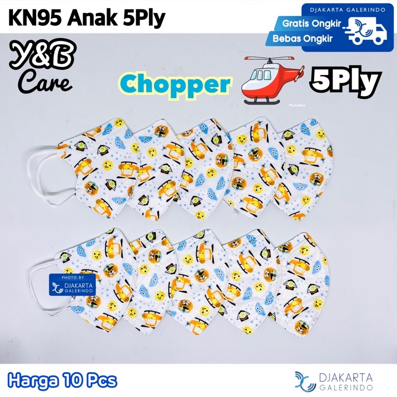 Masker KN95 Y&amp;B Care Anak 5Ply Motif Mix Pack 10Pcs Box 50pcs