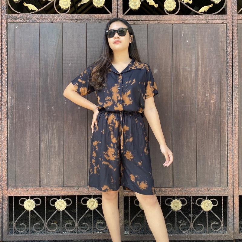Piyama Tie Dye Rayon Premium Celana Pendek Kulot
