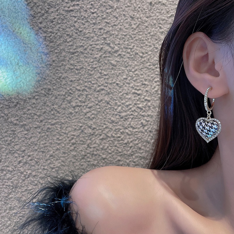 Anting Tusuk Sterling silver 925 Desain Houndstooth Mewah Untuk Wanita