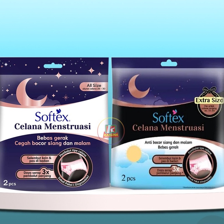 SOFTEX CELANA MENSTRUASI ALL SIZE &amp; EXTRA SIZE (2PCS)