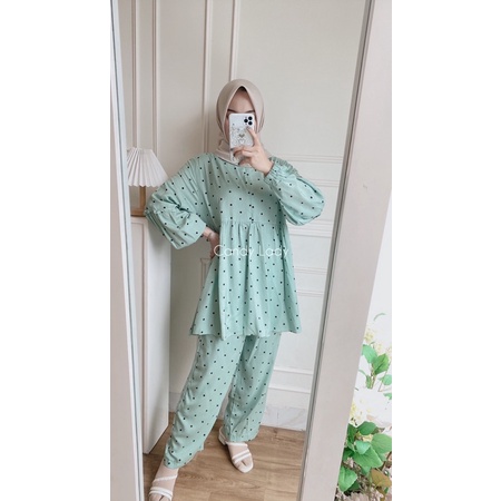 Series Puffy Set / Baju Tidur Rayon Lengan Panjang / Piyama Tidur Panjang