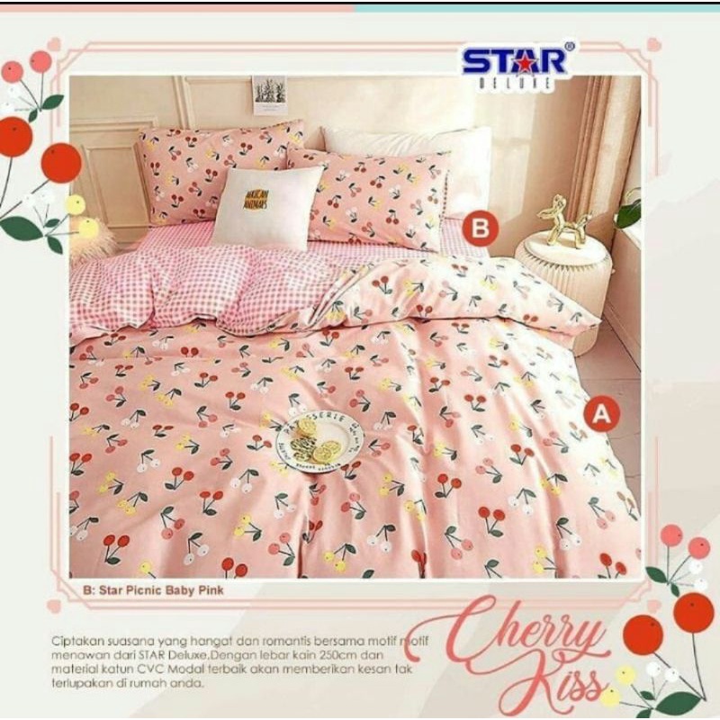 SPREI STAR PREMIUM | ANTI GESER MOTIF CHERRY KISS|  READY SEMUA UKURAN