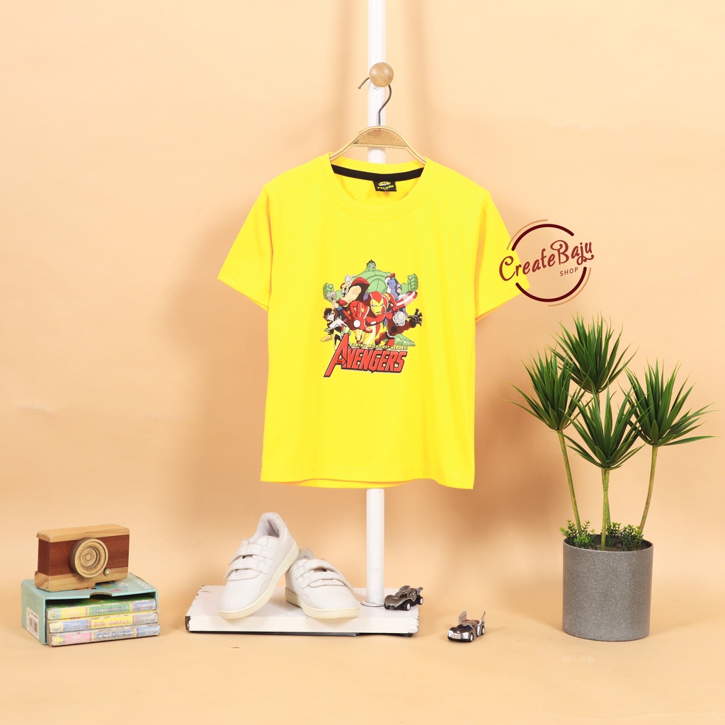 KAOS ANAK LAKI AVENGERS KUNING 1-7 TAHUN BAJU ATASAN ANAK LAKI FASHION TERMURAH BAHAN KATUN