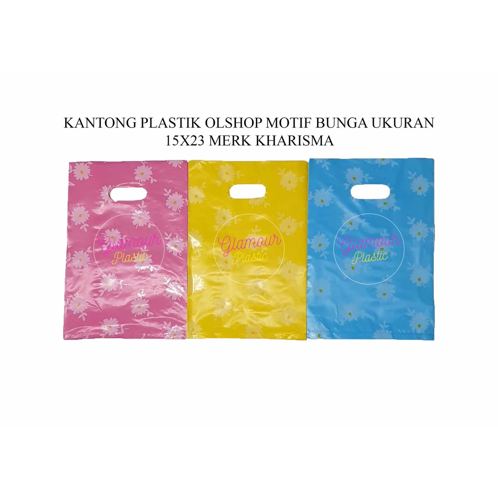 Kantong Plastik Olshop Plong MOTIF BUNGA dan POLOS Ukuran 15x23 (1 pack isi 50 lembar)/Kresek Olshop