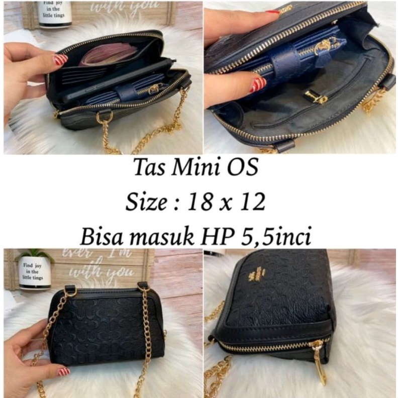 Realpict tas wanita selempang mini pouch oval Handbag oval kode OS import terkini Tali Full Rantai