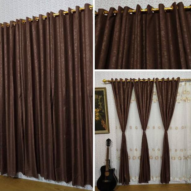 BHS.18Oc22ᴰ ◦ Hordeng Korden Gorden Murah Jendela Pintu Minimalis Motif Polos Coklat Tua Dark Brown 