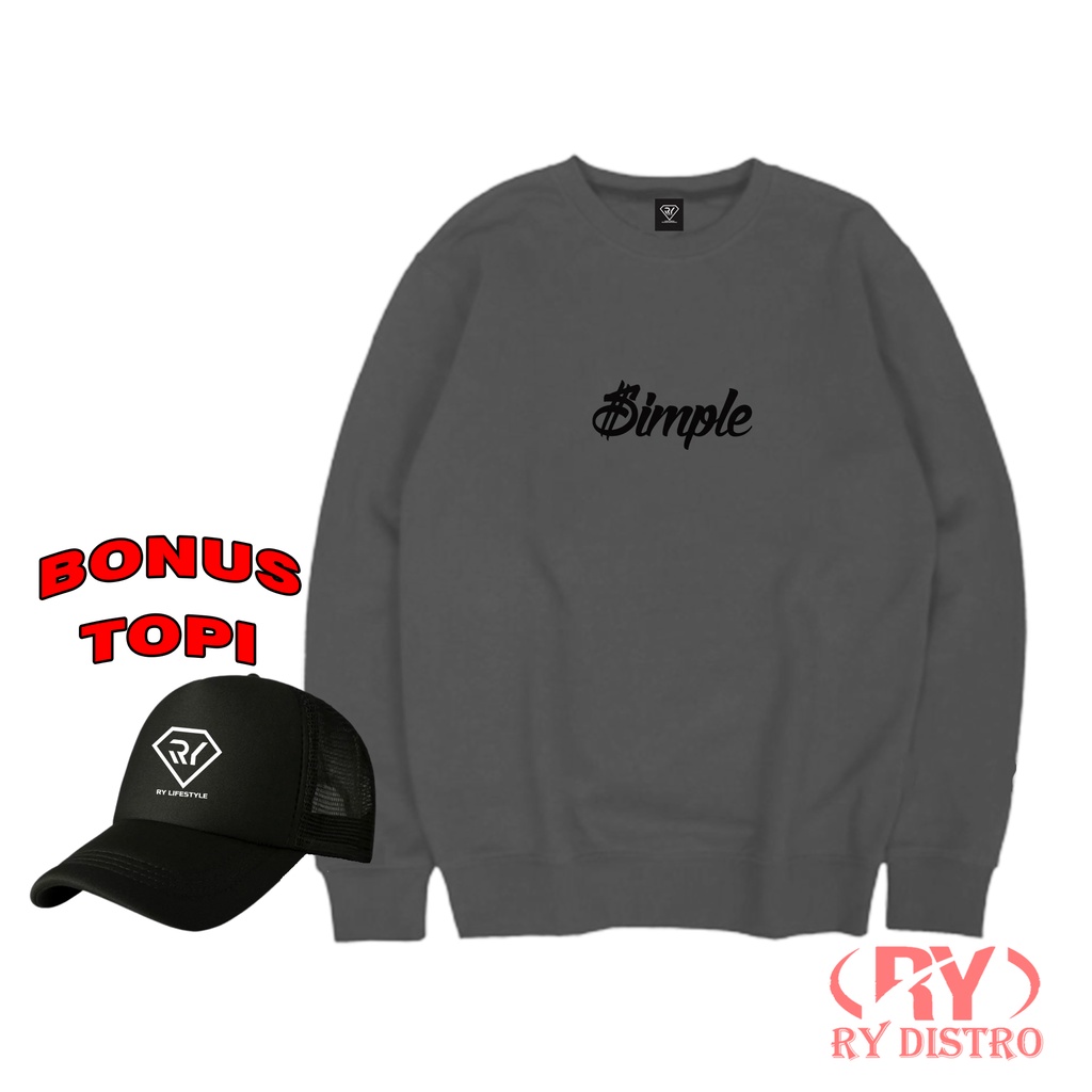 BONUS TOPI .. Sweater Pria SIMPLE Motif Hitam + Topi / Sweater Pria / Wanita RY Distro