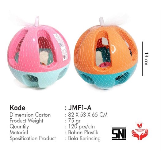 Rattle Ball Besar Mainan Bola Kerincing Jumbo Diameter 13 cm Mainan Anak Bayi Merangkak - JM-BK