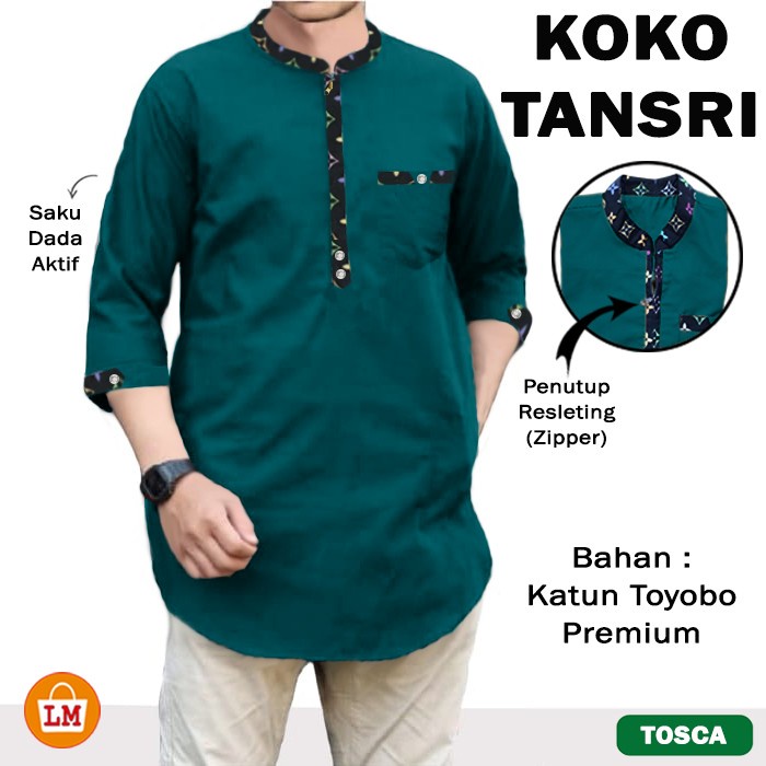 Baju Koko Pria Muslim KOKO TANSRI Katun Toyobo Lengan 3/4 JUMBO Big Size M-2XL LMS 29757