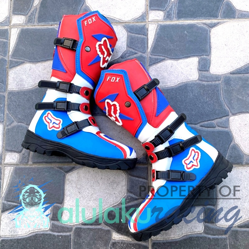 Sepatu Trail Boots SV Motocross MX Lokal Premium Best Quality - Red White Blue