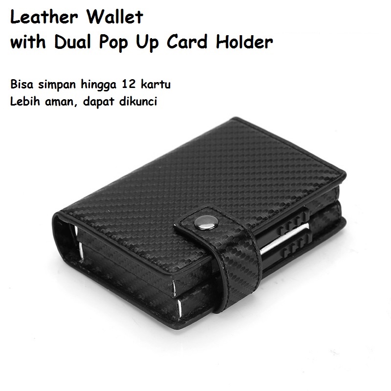 Leather Wallet with Double Deck Pop Up Card Holder - Dompet Kartu Pria Dengan Slot Uang Kertas