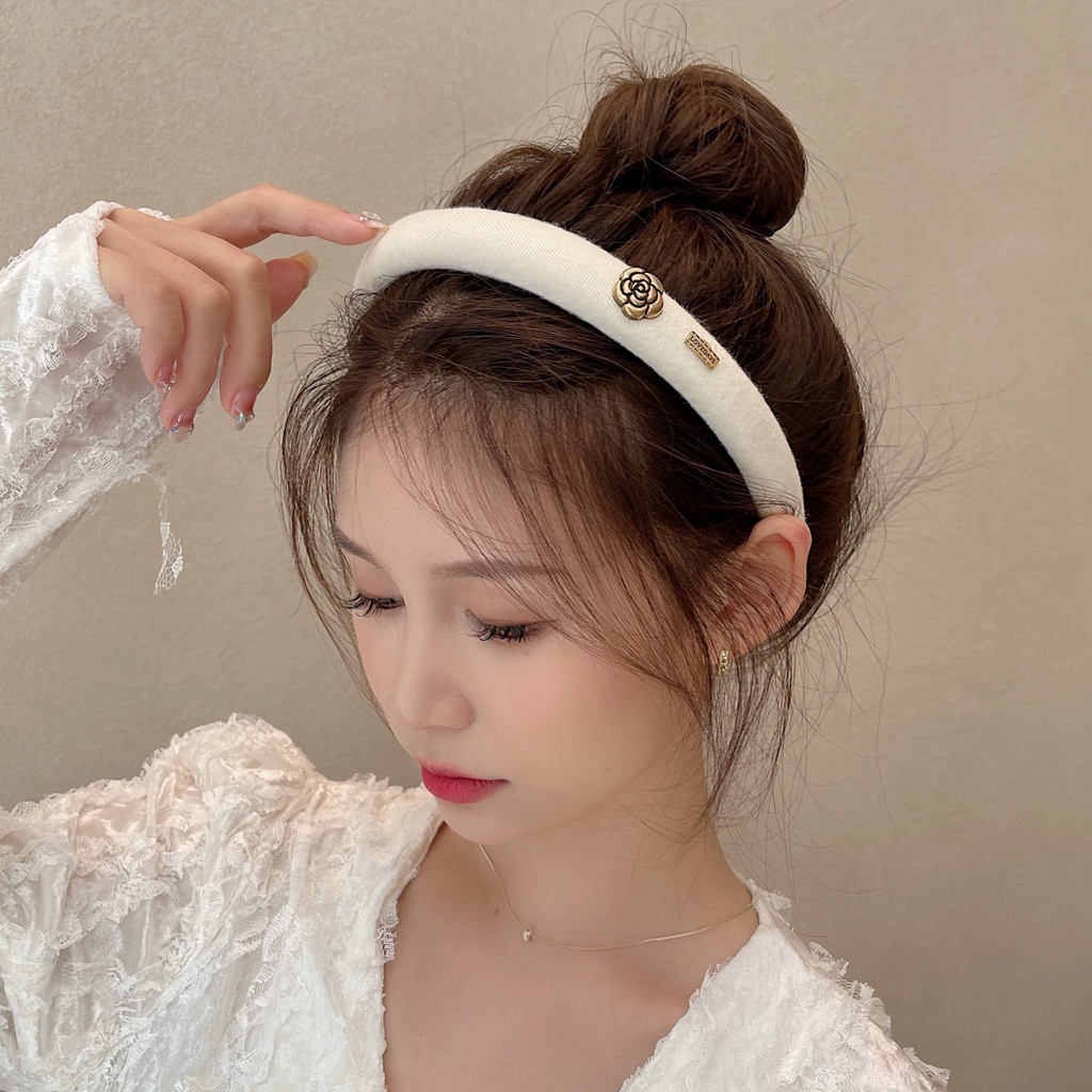 Karet Rambut Spons Camellia Logam Desain Bunga Sederhana Hairband Aksesoris Rambut