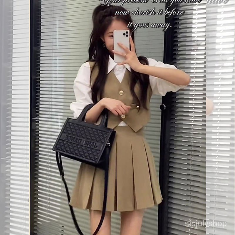 #Sisjuly# Rok lipit rompi wanita mengatur versi Korea baru dari seratus kemeja tiga set