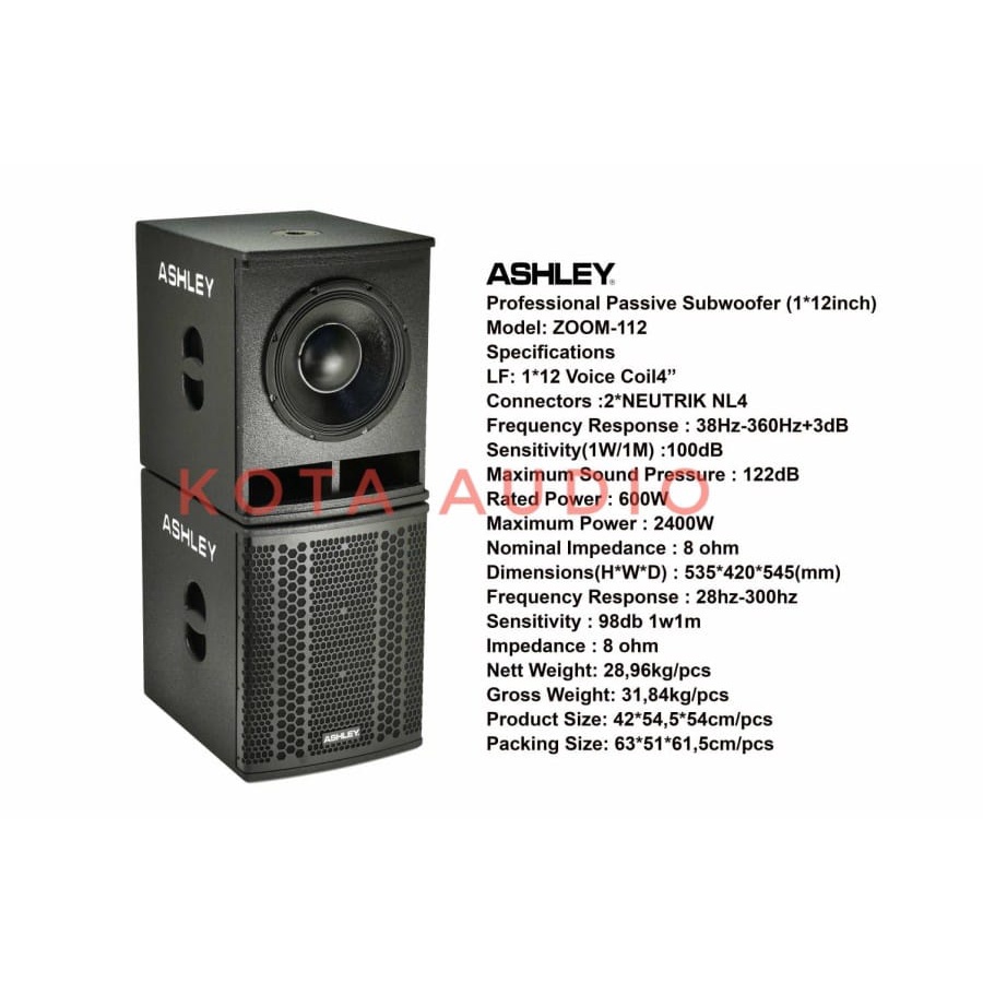 SUBWOOFER PASIF 12INCH ASHLEY ZOOM112 SUBWOOFER ASHLEY ZOOM-112 ORIGINAL