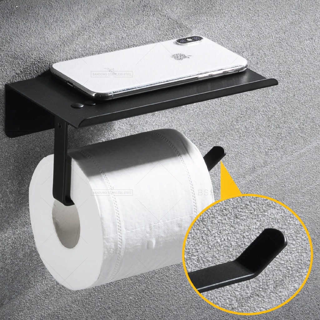 SUS304 Tempat Tisu Gulung Roll Tissue Tembok Dinding Minimalist Kamar Mandi Toilet Tatakan HP Sabun Simple Stainless Steel