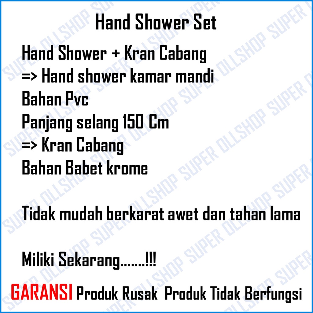 Paket Hand Shower Hemat Air Lubang Tekanan Kencang Shower Mandi 1 Set Kran Keran Cabang Murah