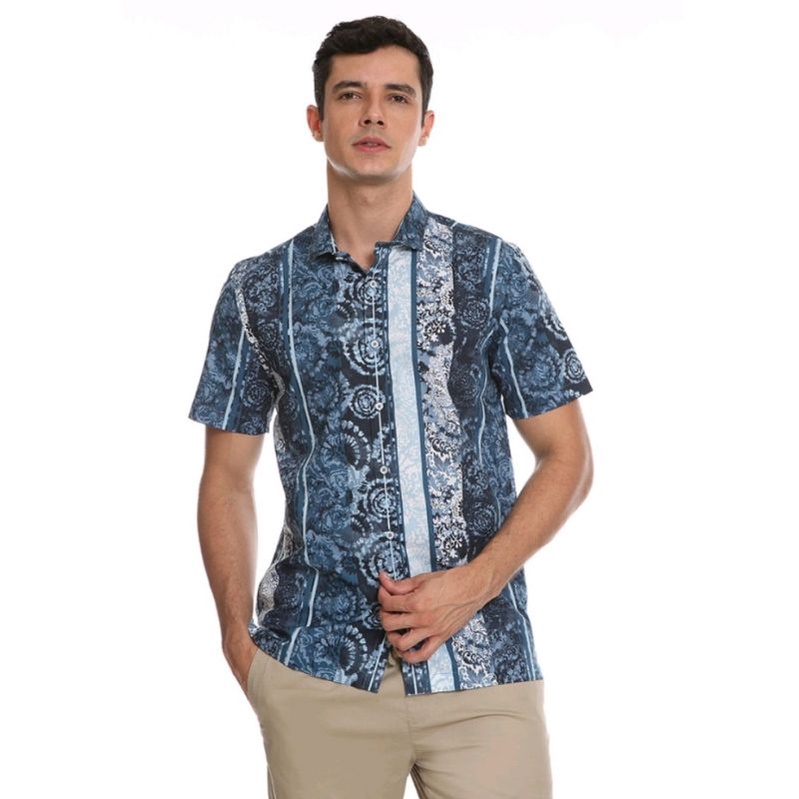 MOC Kemeja Lengan Pendek Pria Batik Modern Fit Salvator-Navi 100% ORIGINAL