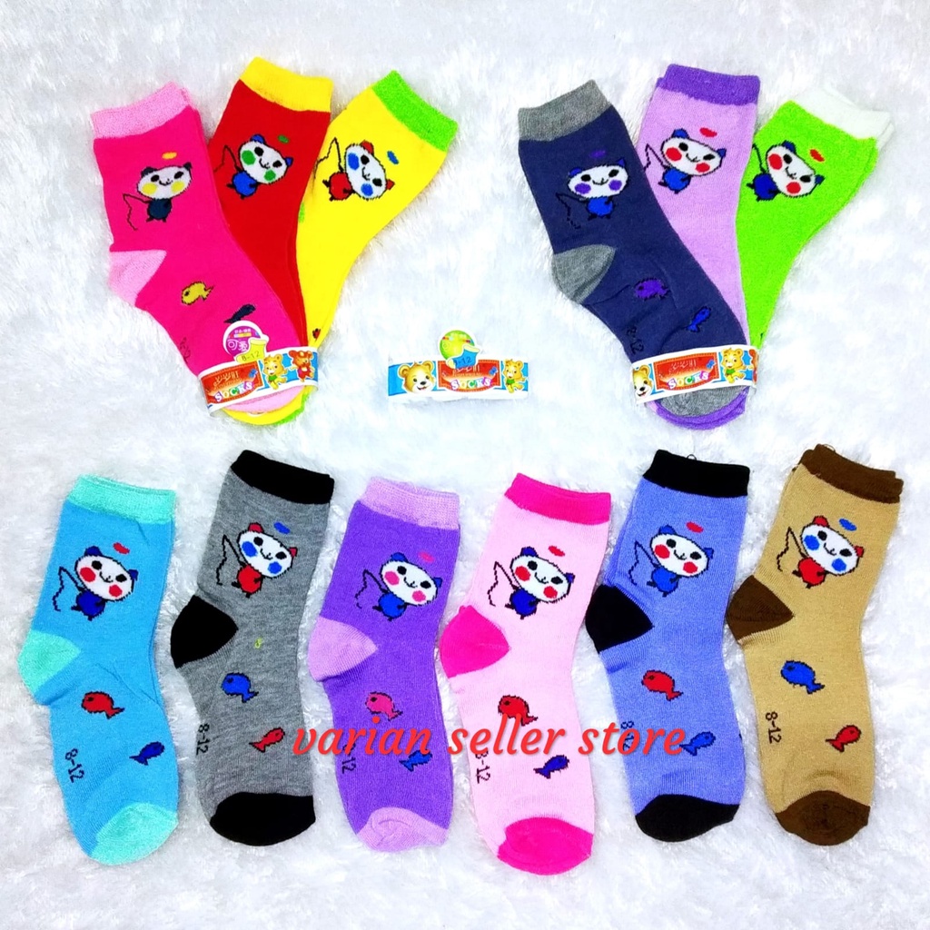 6 Pasang kaus kaki anak tk perempuan panjang motif karakter lucu bahan katun impor murah