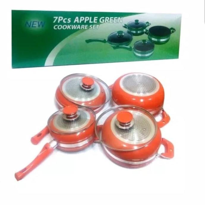 New Panci Set Apple Green Ori Teflon Anti Lengket Supra 7Pc Frypan Sup Pot Berkualitas