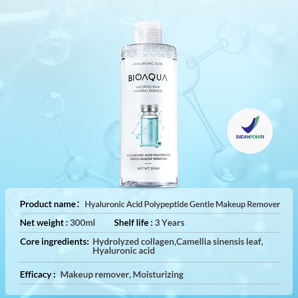 BIOAQUA Hyaluronic Acid Makeup Remover BIOAQUA Micellar Water Cleansing Pembersih Make up Remover Lip &amp; Eye 300ML