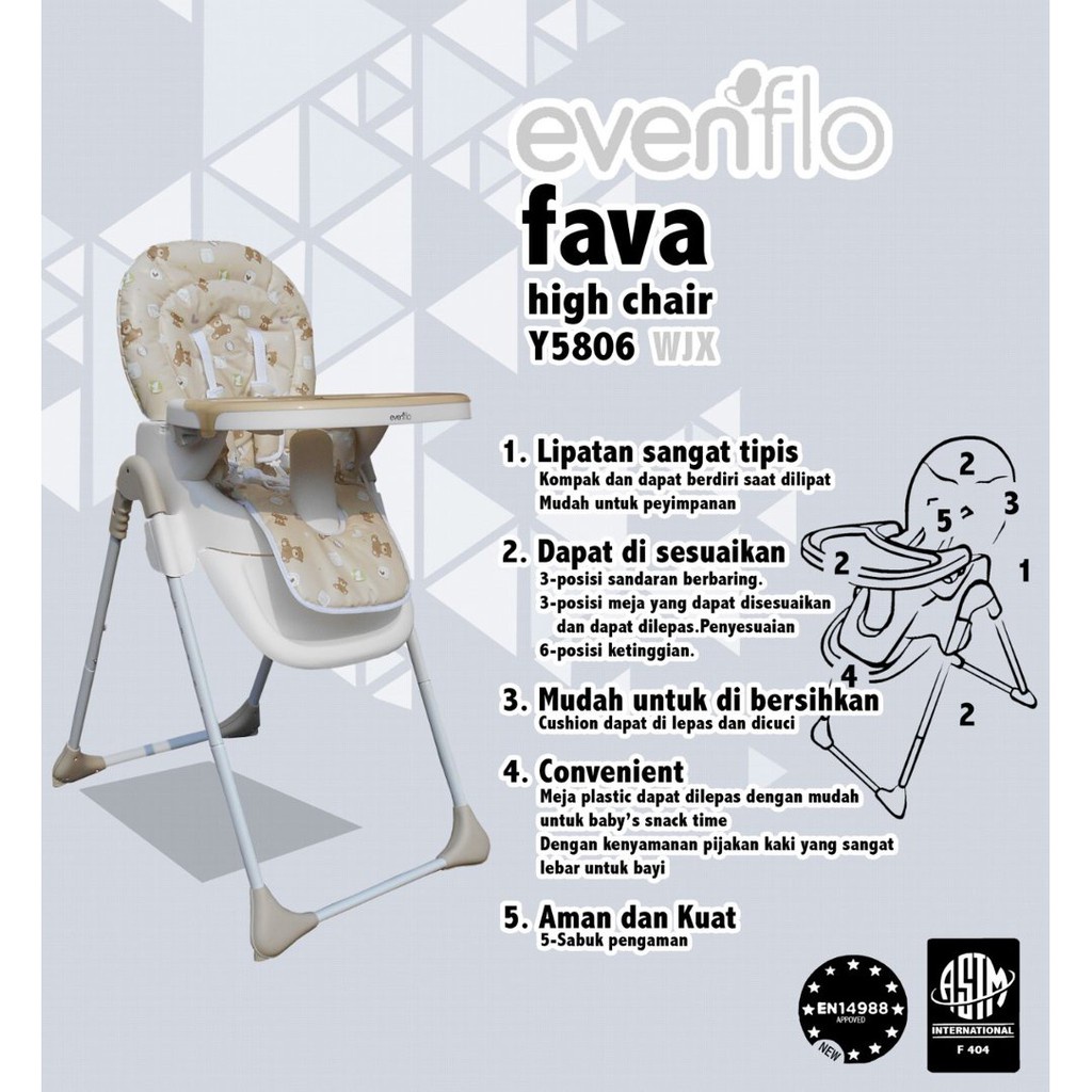 High Chair Cocolatte Evenflo Fava Y5806 Kursi Makan Evenflo