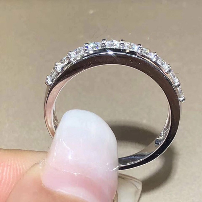 Fancyqube Cincin Berlian Zircon Bentuk Persegi Warna Silver Gaya Korea Untuk Wanita