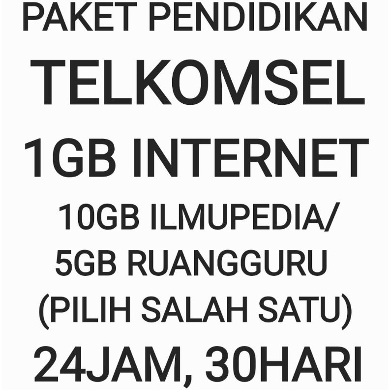 [CHAT DULU SEBELUM ORDER]Paket Pendidikan Telkomsel 1 GB Internet 30 Hari Bulan Sebulan Bulanan Ilmu