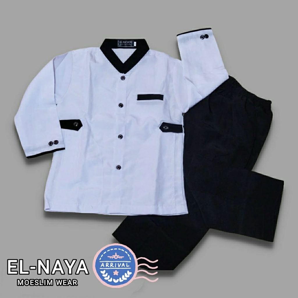PROMO Busana Muslim Jas jasko Anak / Baju Setelan Jasko Putih Hitam Umur 4-13 Tahun / Baju Muslim An