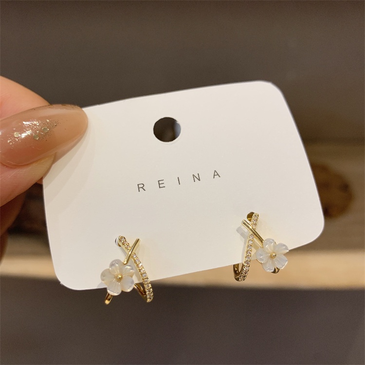 Flash diamond X letter flower earrings Aksesoris Telinga Korea Wanita