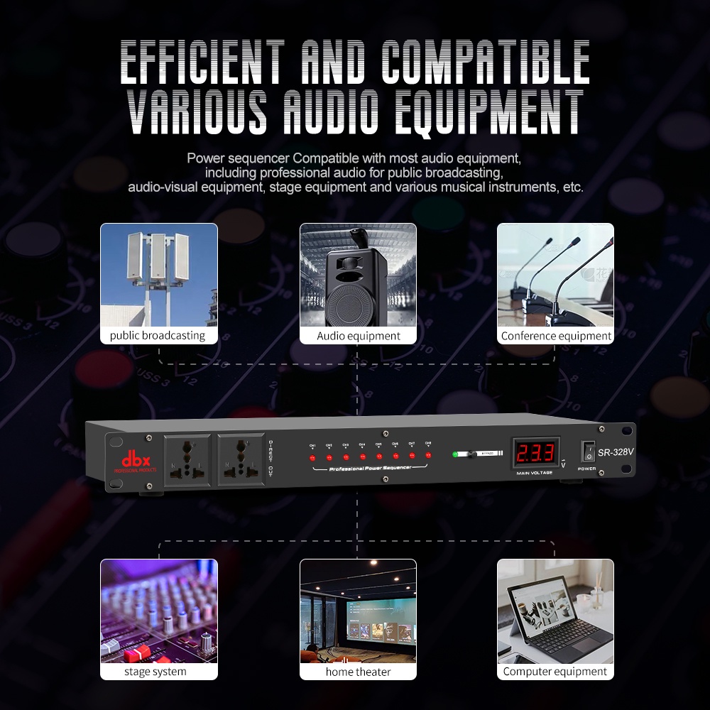 Pengurus kuasa DBX SR-328/SR-328V 8-channel 40 amp power controller Audio system power timing is applicable to stage socket controller Central control power sequencer