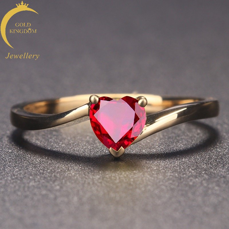 Goldkingdom Perhiasan Fashion 24K Bangkok Aksesoris Ready Stock Minimalis Delapan Hati Delapan Panah Merah Safir Hati Berlapis Emas Asli Kadar 375 Sterling Silver Cincin Wanita