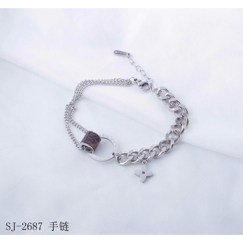 Gelang Titanium Dobel Rantai Perhiasan Fashion 2687