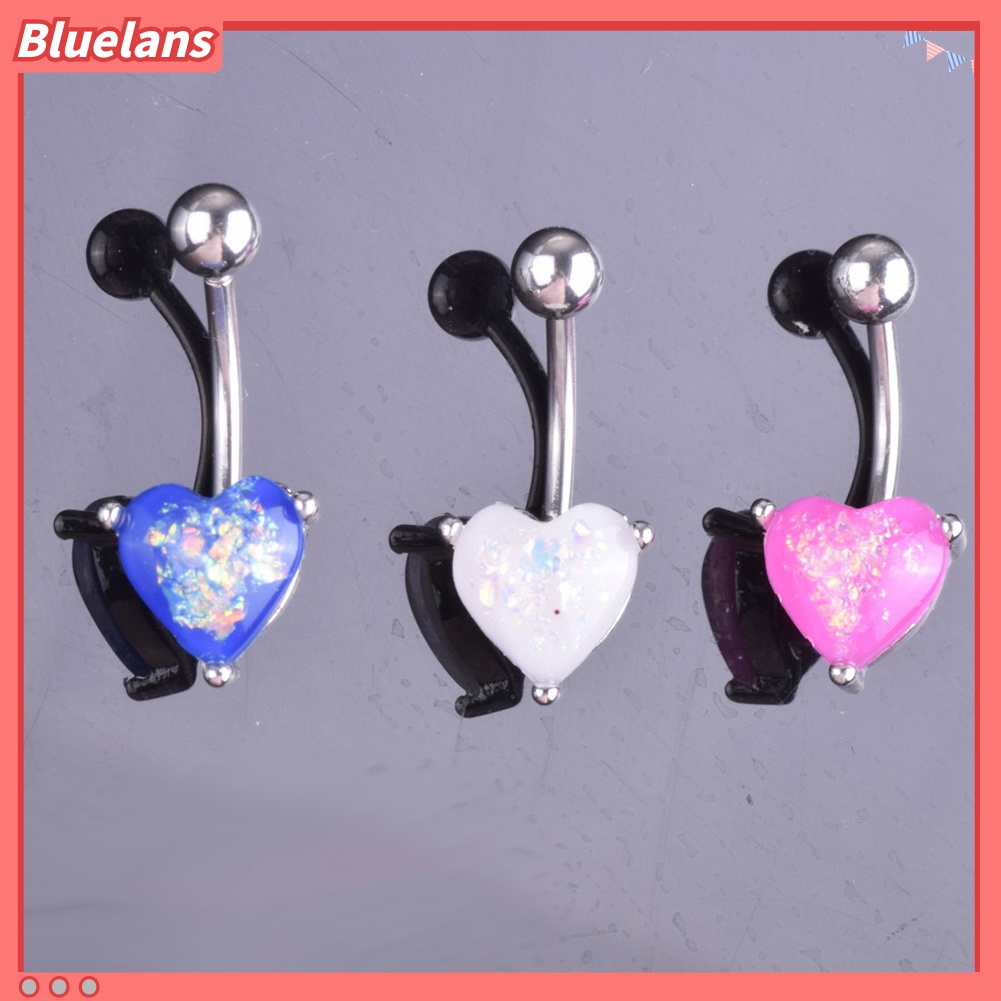 1pc Cincin Tindik Pusar Bentuk Hati Opal Tiruan Untuk Wanita