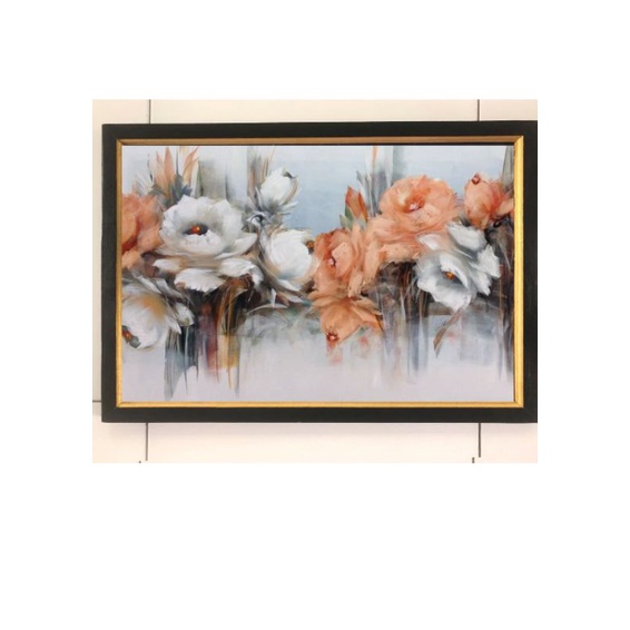 Hiasan dinding cetak gambar lukisan Bunga Peony plus bingkai ukuran 45x65cm