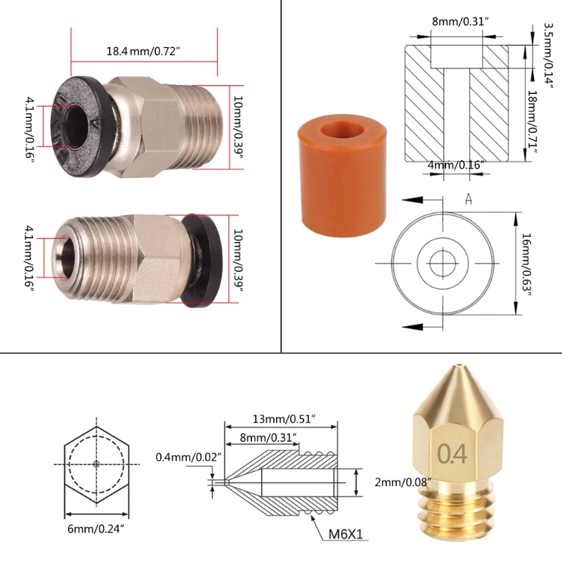 Zzz Blok Pemanas Nozzle MK8 + mk9 + Kaos Kaki Silikon + PC4-01 + Filter Filamen 3D