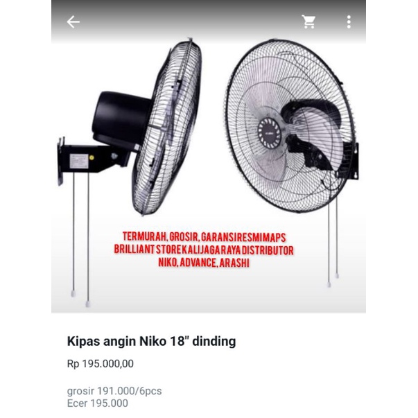 kipas angin dinding Niko nkw1801 18&quot; /brilliant store Kalijaga raya